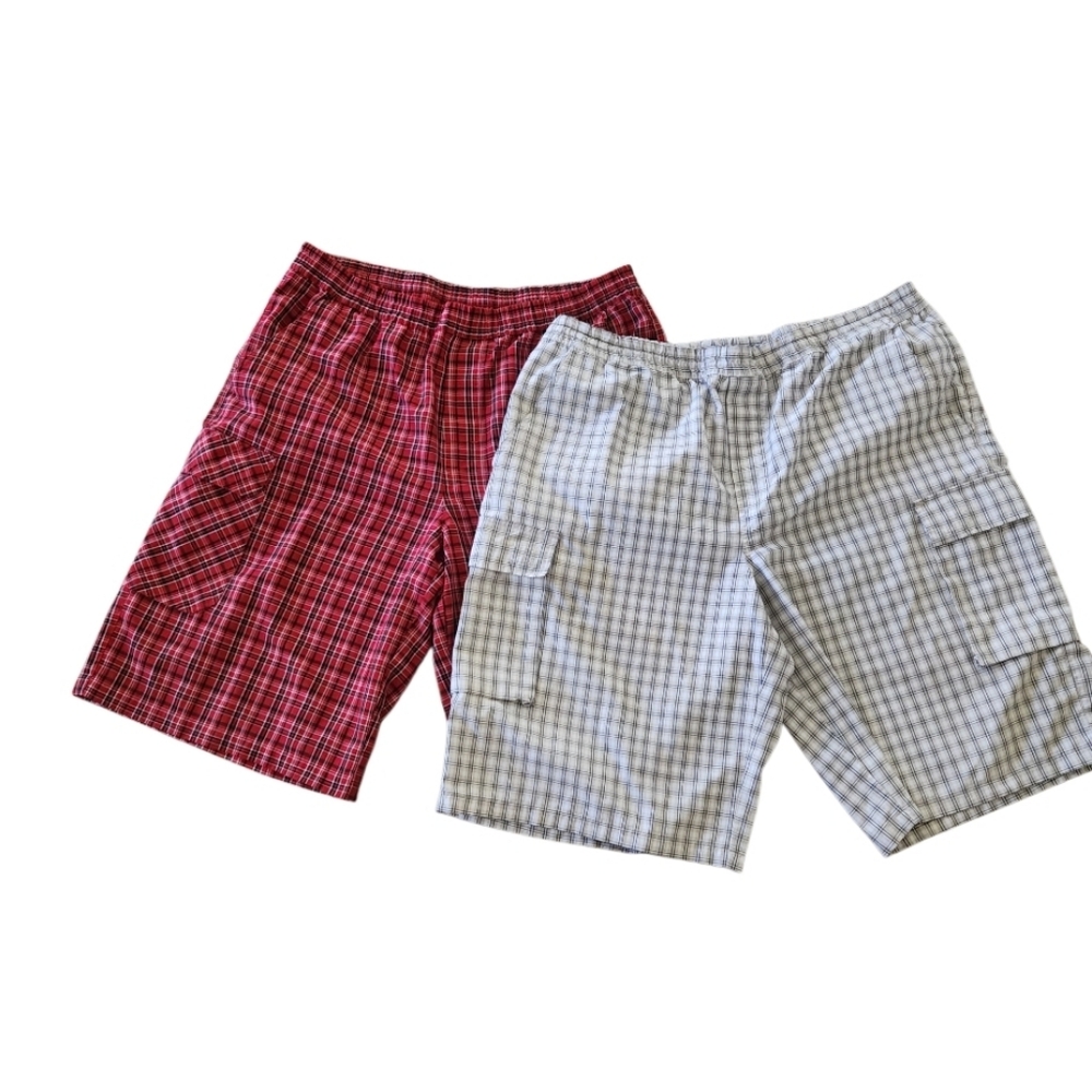 Plaid Men's Shorts - Red and Tan Sz Xl